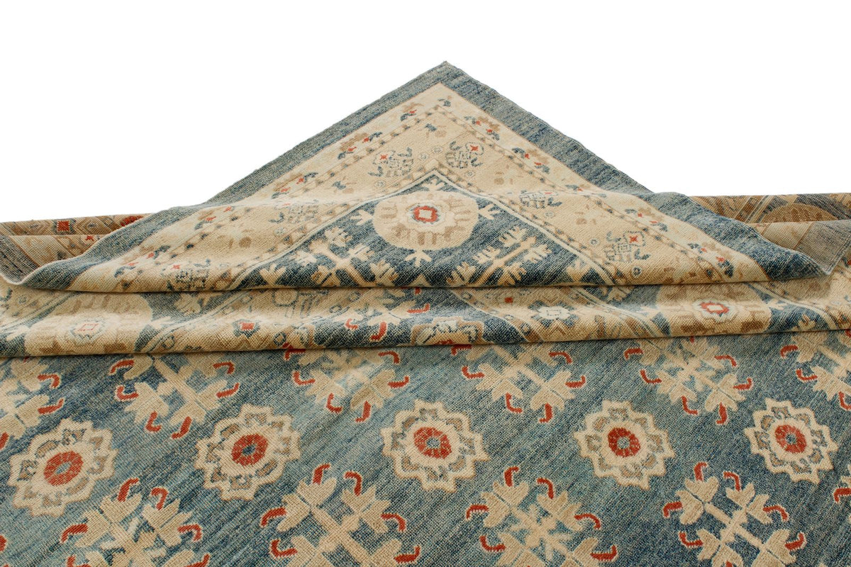 12x15 Blue and Ivory Turkish Oushak Rug