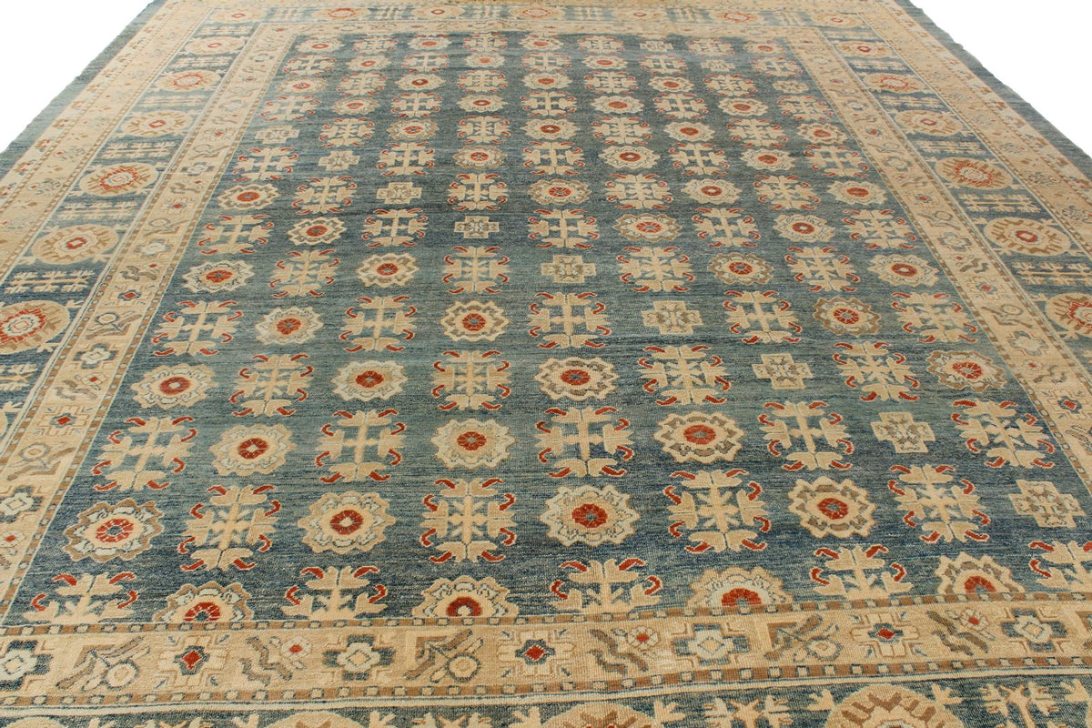 12x15 Blue and Ivory Turkish Oushak Rug