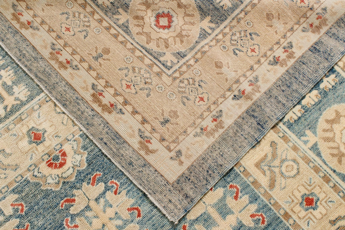 12x15 Blue and Ivory Turkish Oushak Rug