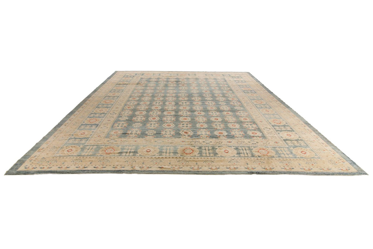 12x15 Blue and Ivory Turkish Oushak Rug