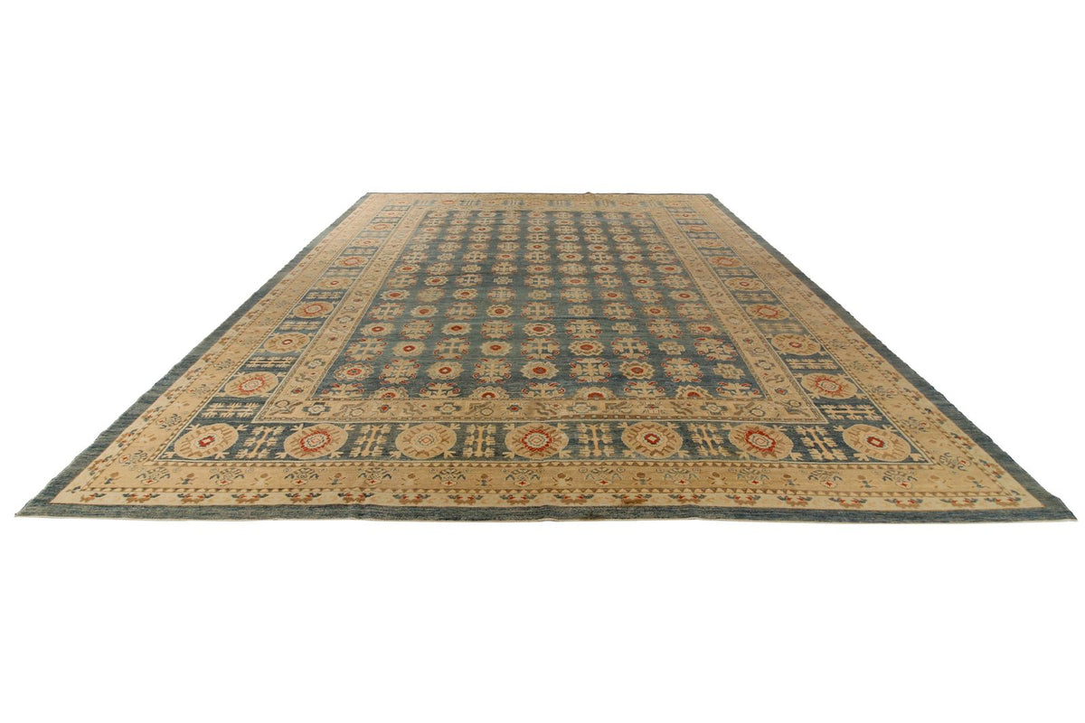 12x15 Blue and Ivory Turkish Oushak Rug