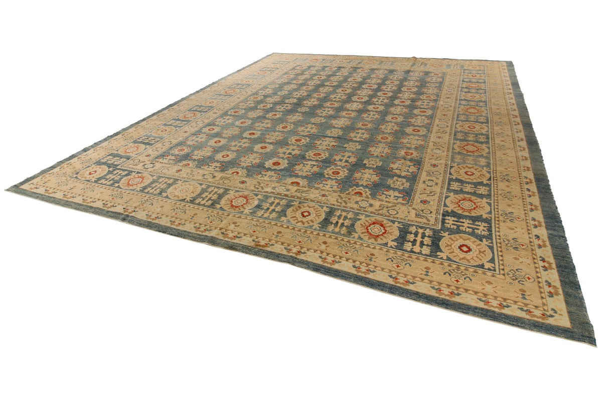 12x15 Blue and Ivory Turkish Oushak Rug