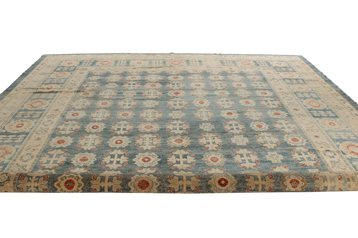 12x15 Blue and Ivory Turkish Oushak Rug