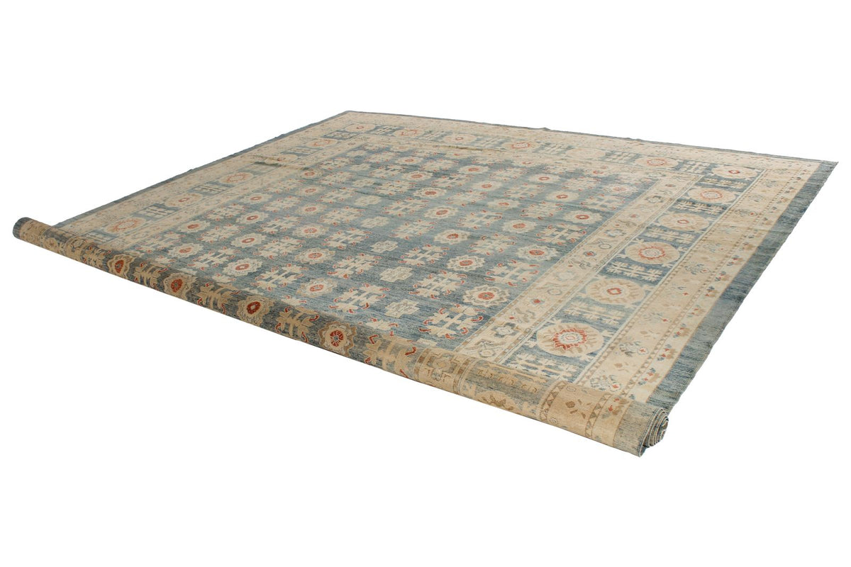 12x15 Blue and Ivory Turkish Oushak Rug