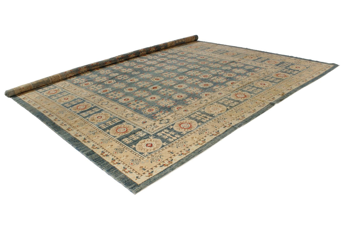 12x15 Blue and Ivory Turkish Oushak Rug