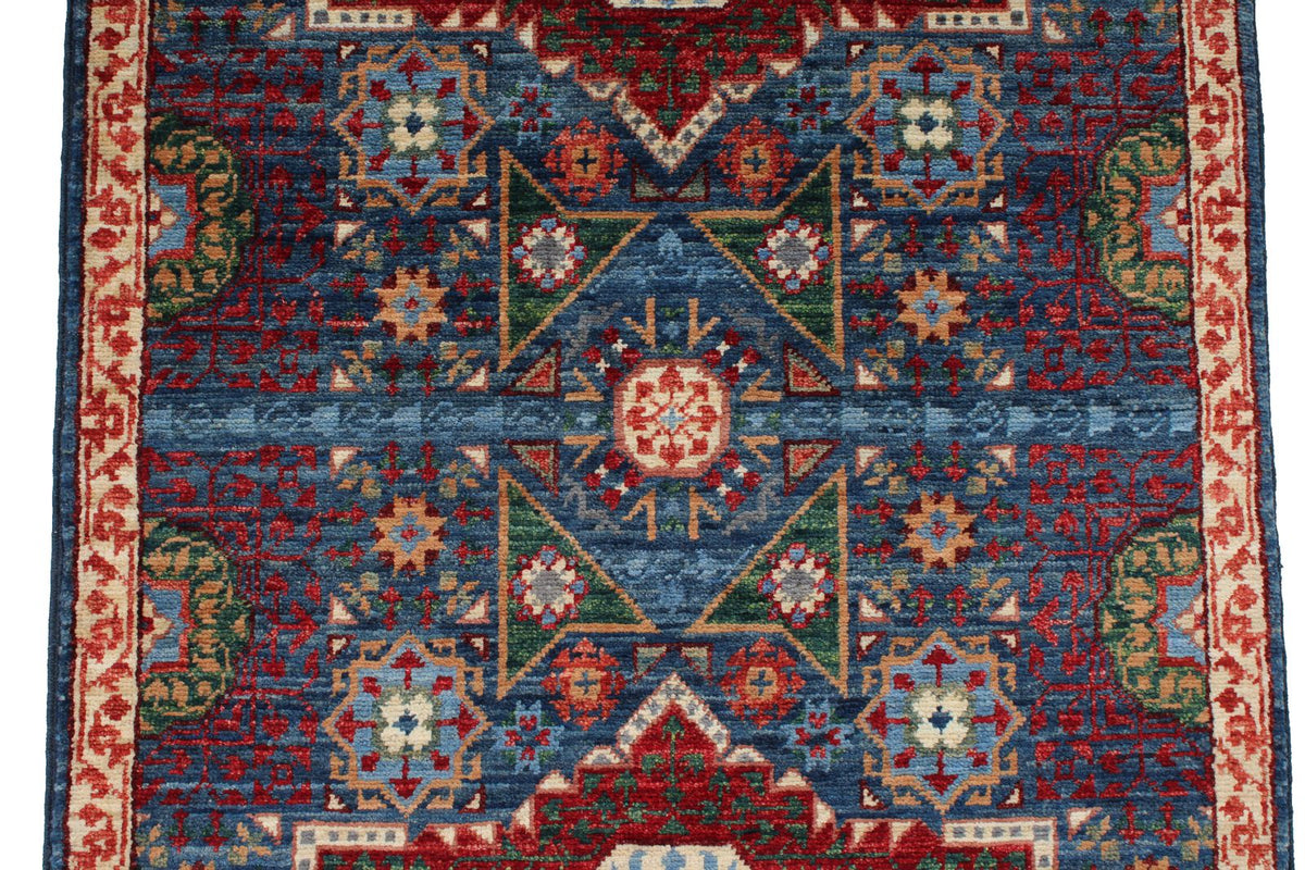 2x19 Navy and Multicolor Turkish Tribal Runner