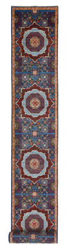 2x19 Navy and Multicolor Turkish Tribal Runner