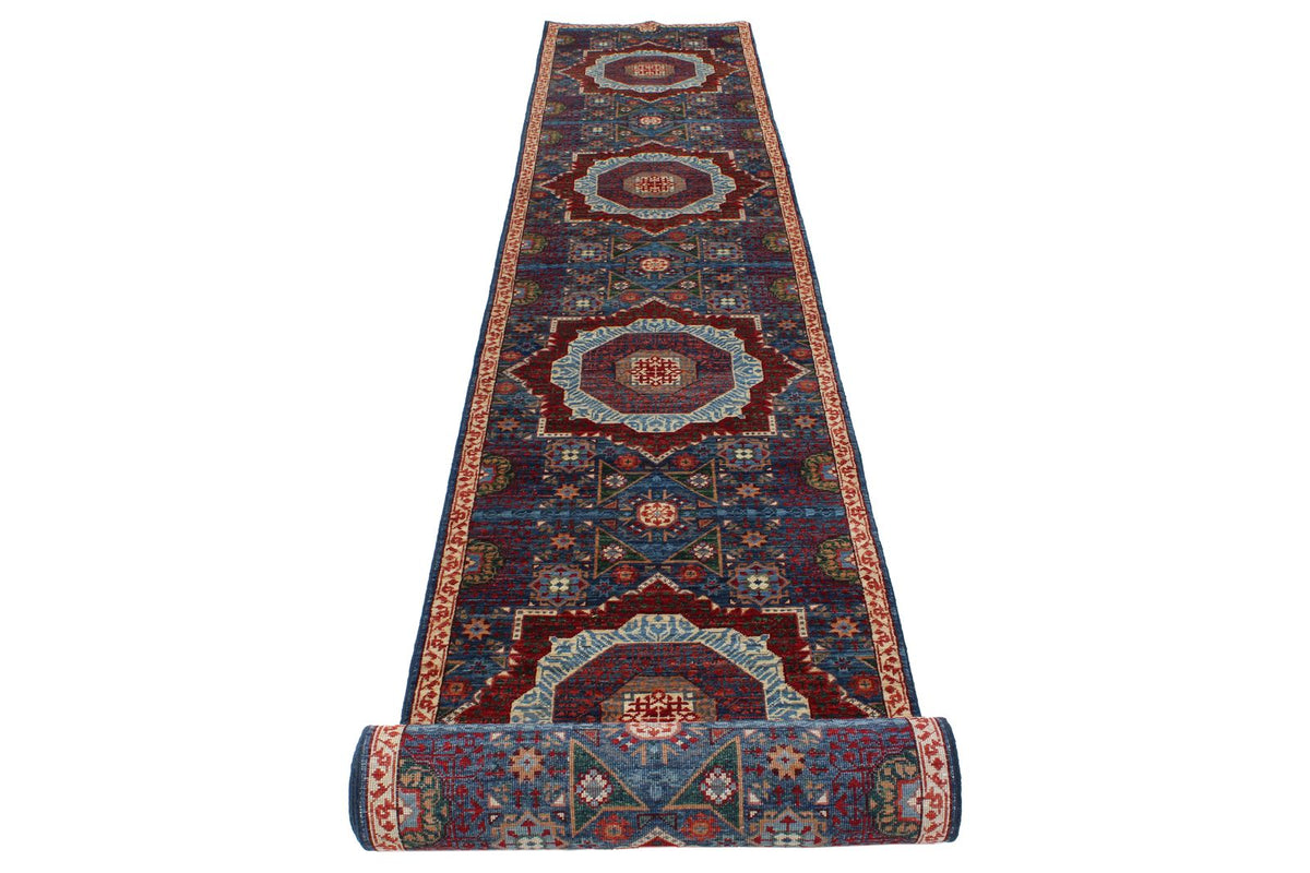 2x19 Navy and Multicolor Turkish Tribal Runner