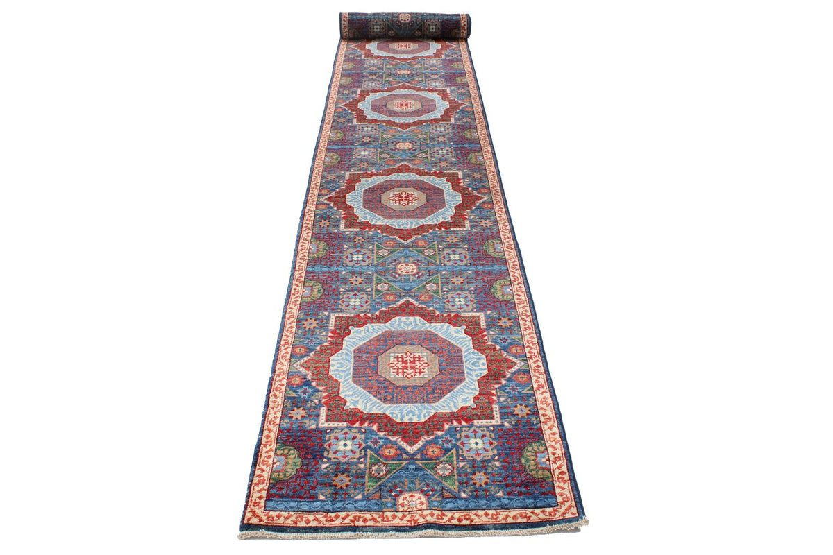 2x19 Navy and Multicolor Turkish Tribal Runner