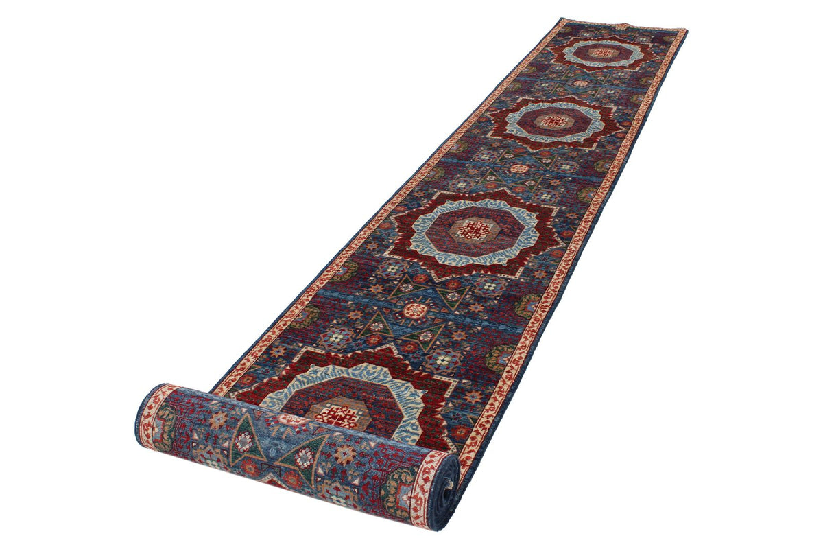 2x19 Navy and Multicolor Turkish Tribal Runner