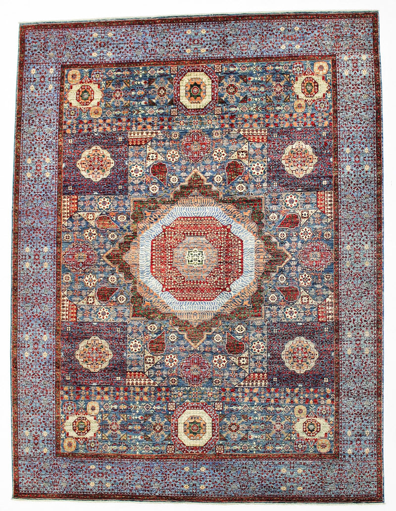 9x12 Navy and Multicolor Turkish Tribal Rug