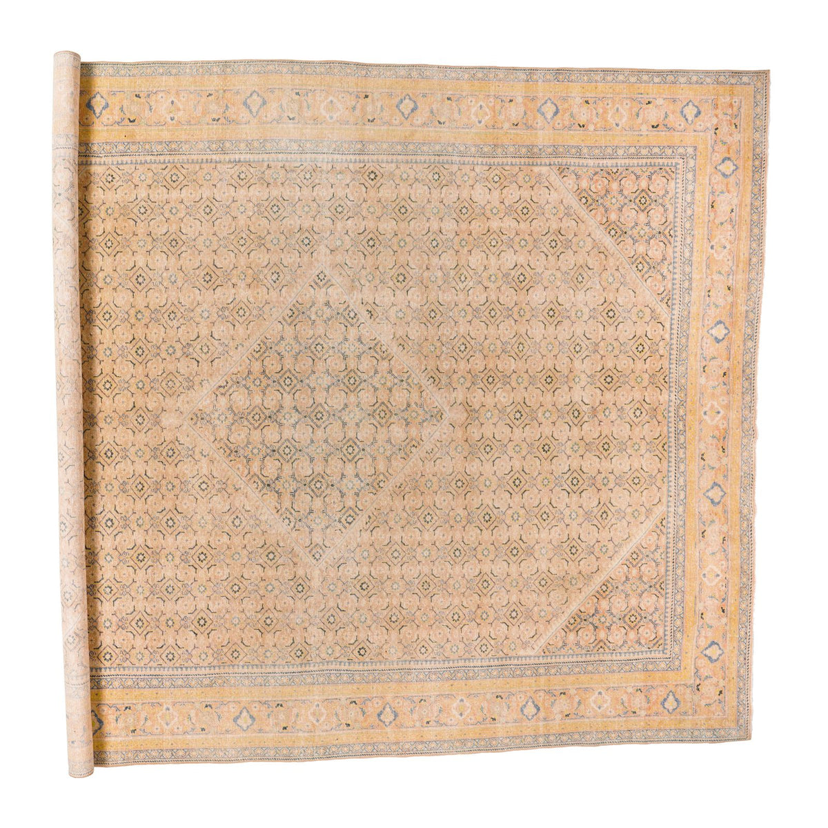 10x13 Ivory and Blue Turkish Oushak Rug
