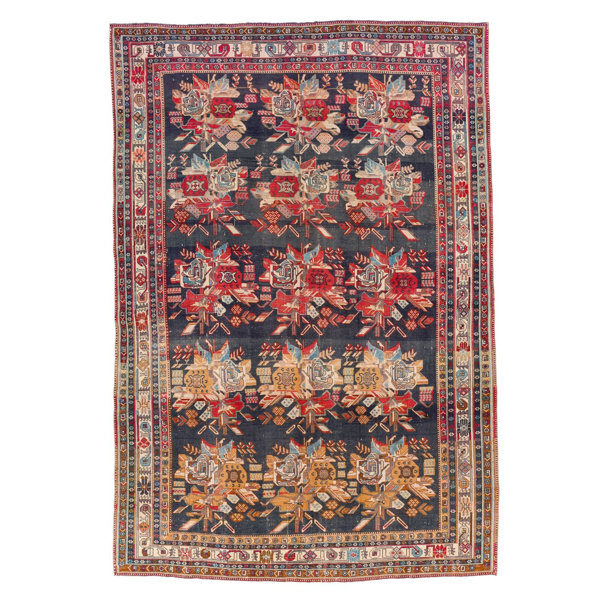 6x9 Navy and Multicolor Persian Afshar Distressed Area Rug