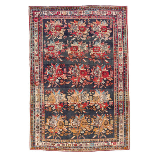 6x9 Navy and Multicolor Persian Afshar Distressed Area Rug