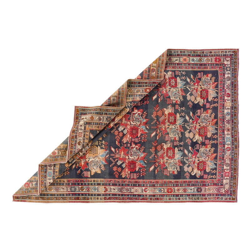 6x9 Navy and Multicolor Persian Afshar Distressed Area Rug