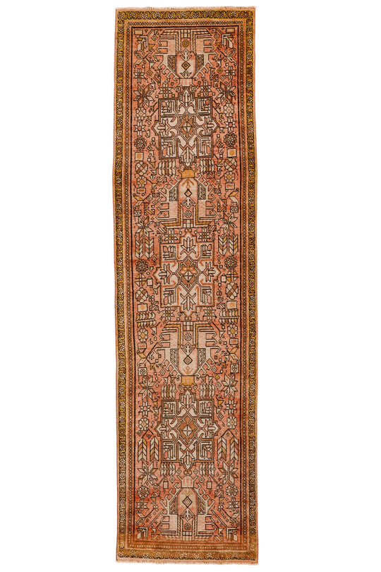 3x12 Rust and Multicolor Persian Hamadan Distressed Area Runner