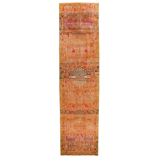 3x12 Rust and Black Persian Tabriz Distressed Area Runner