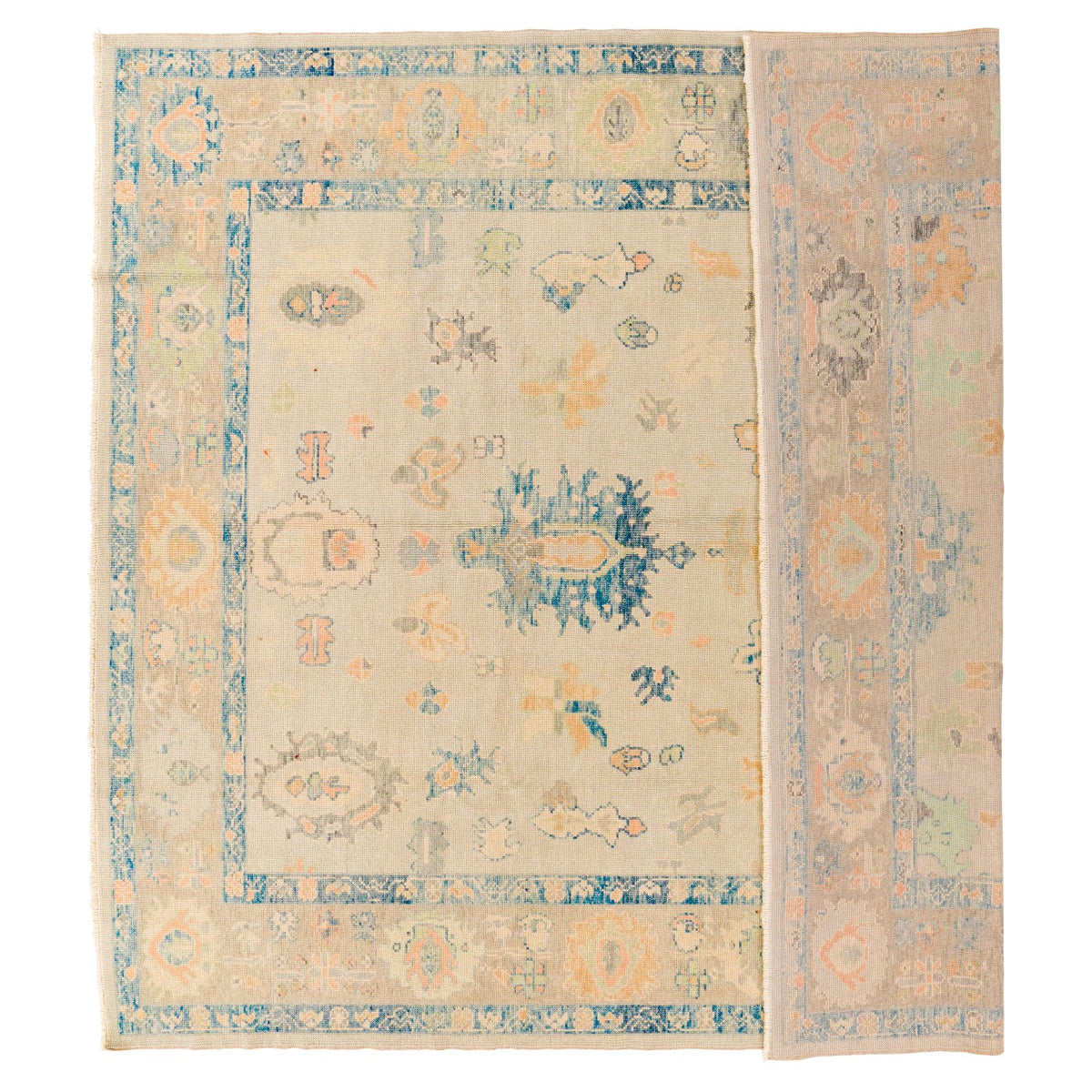 8x9 Blue and Ivory Turkish Oushak Rug