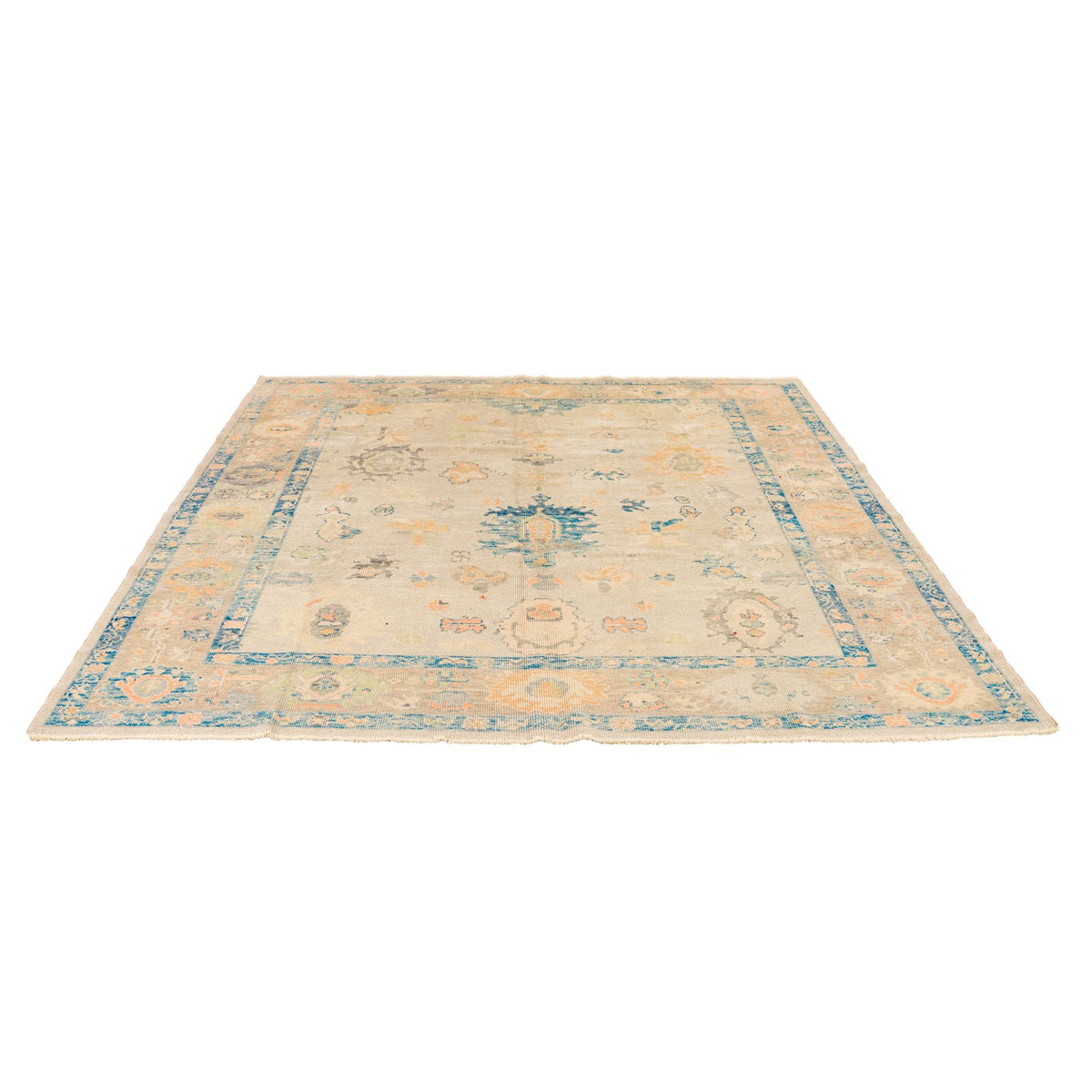 8x9 Blue and Ivory Turkish Oushak Rug