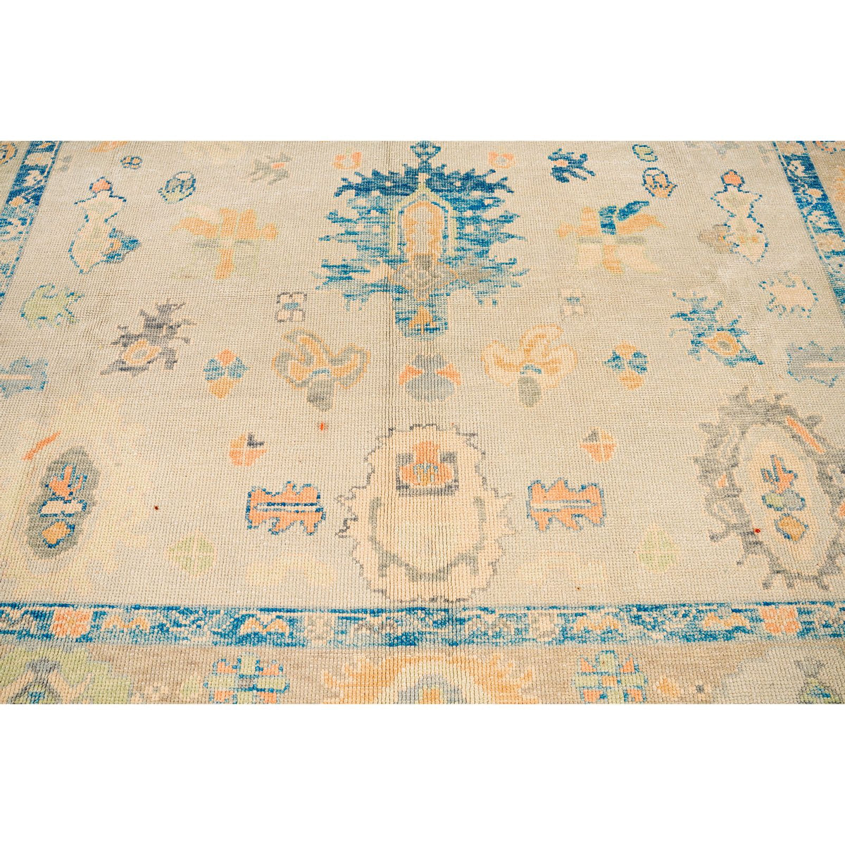 8x9 Blue and Ivory Turkish Oushak Rug