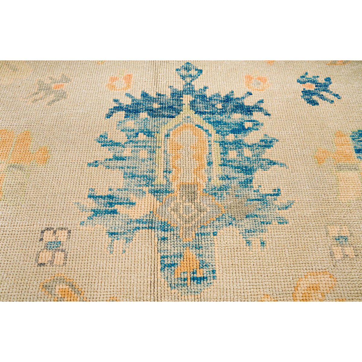 8x9 Blue and Ivory Turkish Oushak Rug