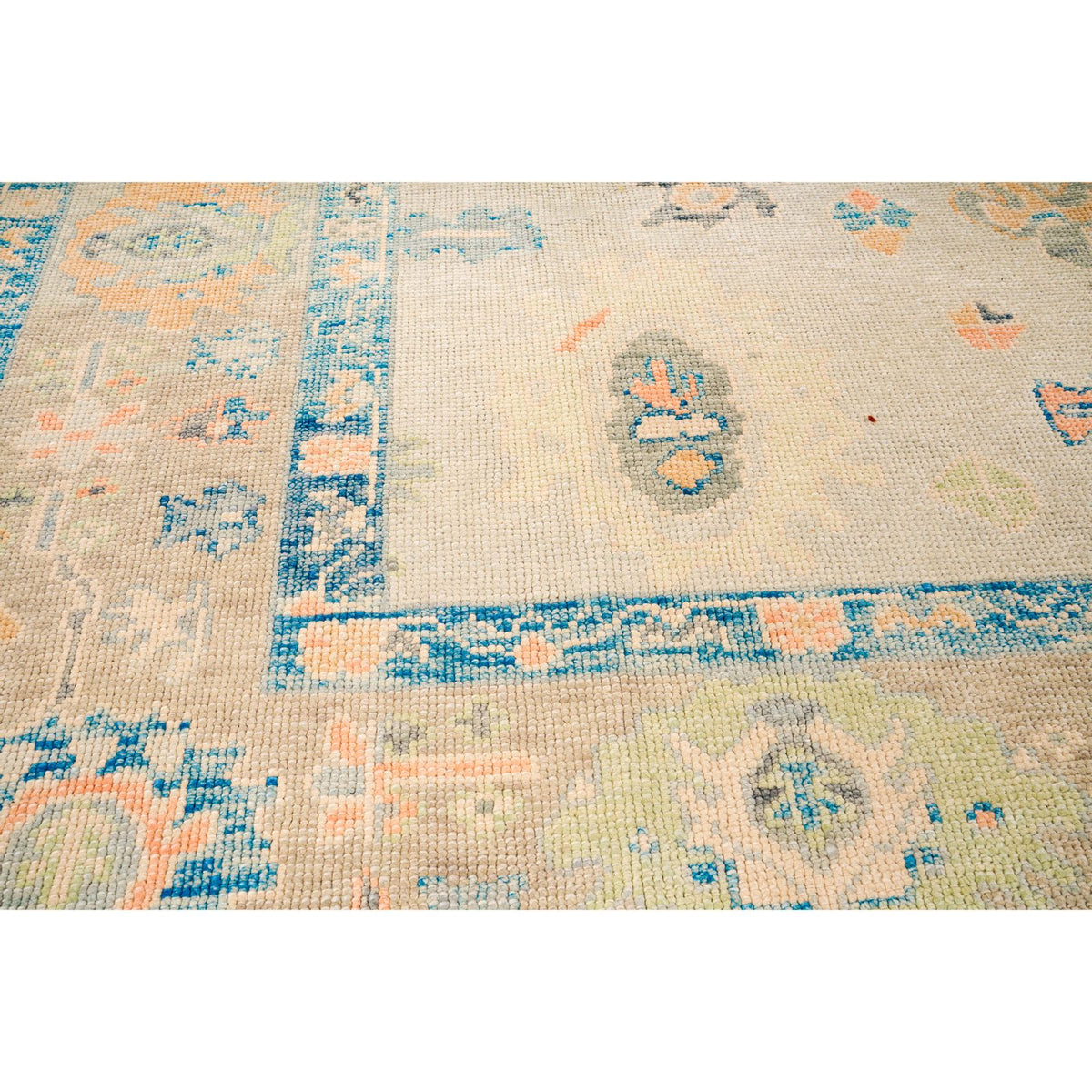 8x9 Blue and Ivory Turkish Oushak Rug
