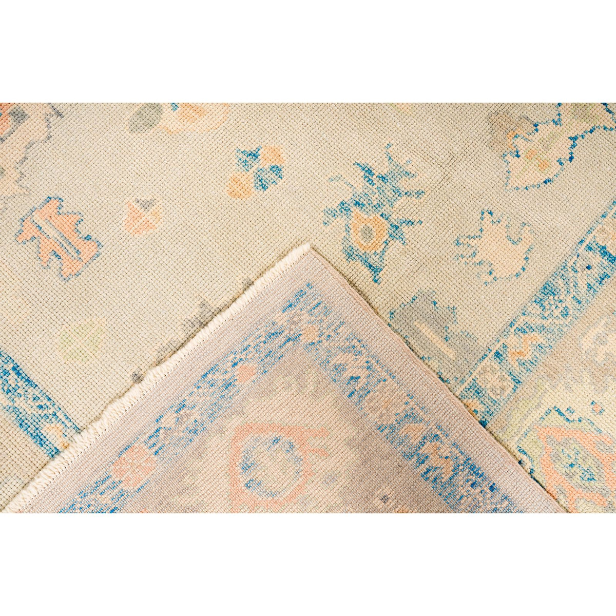 8x9 Blue and Ivory Turkish Oushak Rug