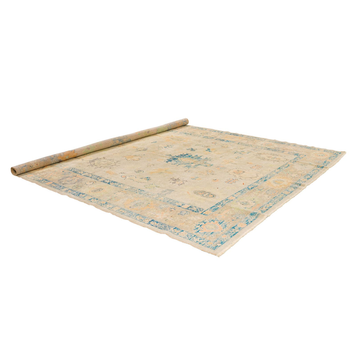 8x9 Blue and Ivory Turkish Oushak Rug