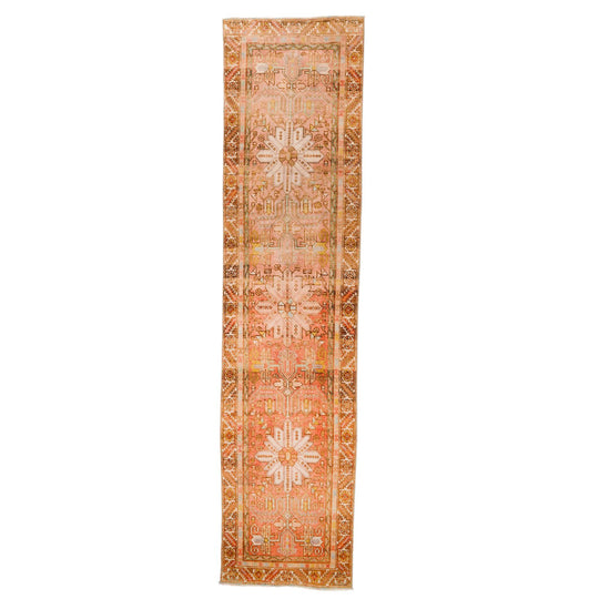 3x14 Rust and Ivory Persian Heriz Distressed Area Runner