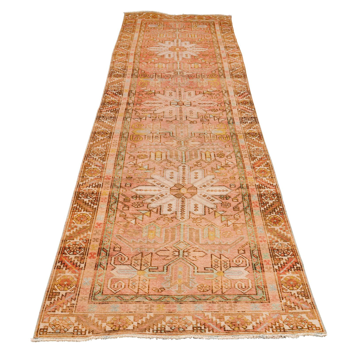 3x14 Rust and Ivory Persian Heriz Distressed Area Runner