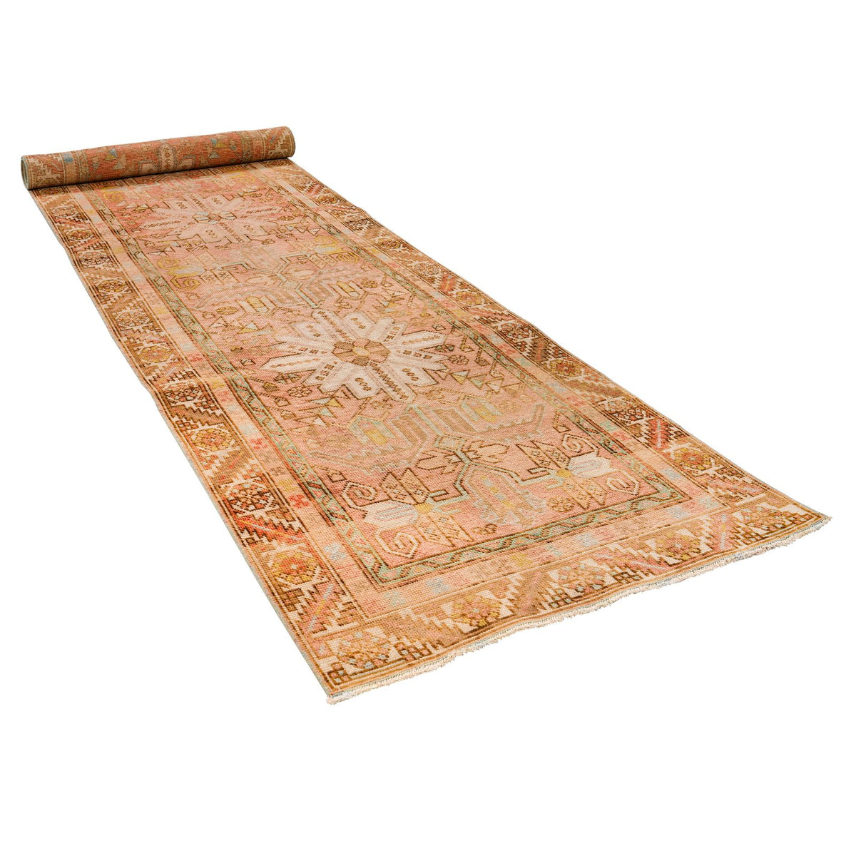3x14 Rust and Ivory Persian Heriz Distressed Area Runner