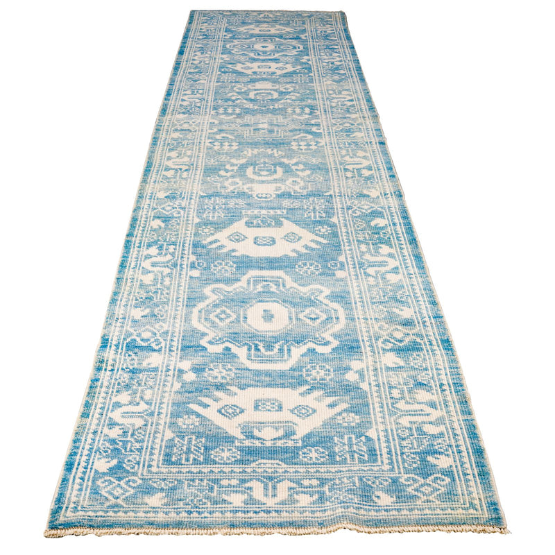 3x13 Blue and Ivory Turkish Oushak Runner