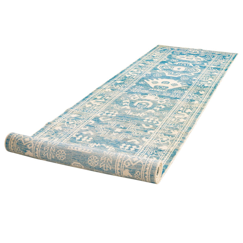 3x13 Blue and Ivory Turkish Oushak Runner