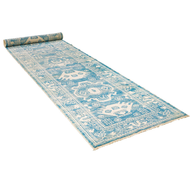 3x13 Blue and Ivory Turkish Oushak Runner