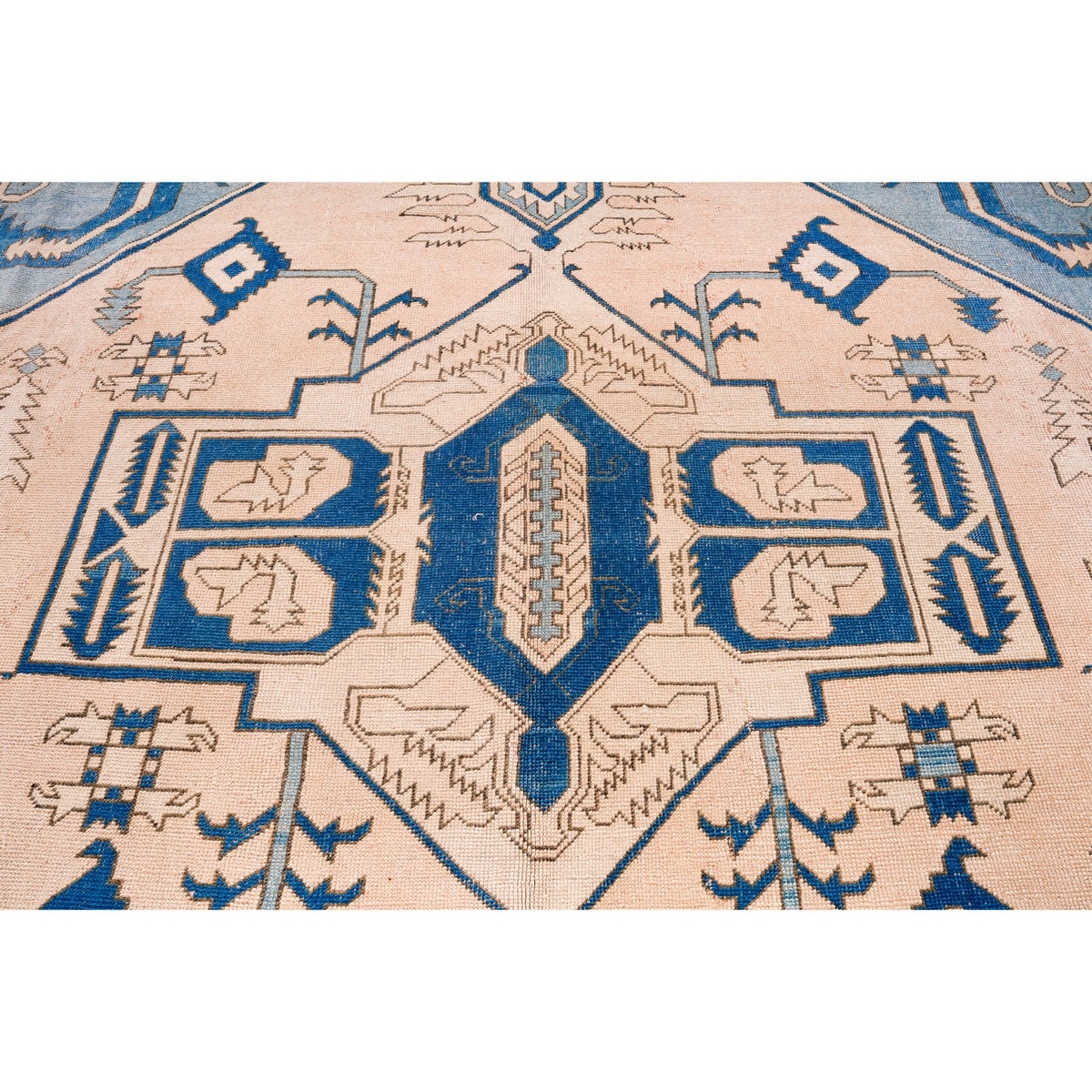 13x15 Blue and Ivory Turkish Tribal Rug