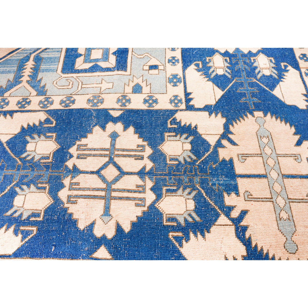 13x15 Blue and Ivory Turkish Tribal Rug