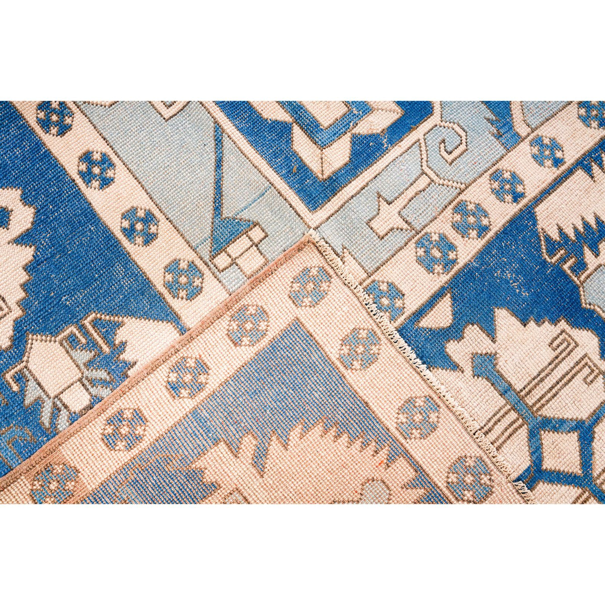 13x15 Blue and Ivory Turkish Tribal Rug