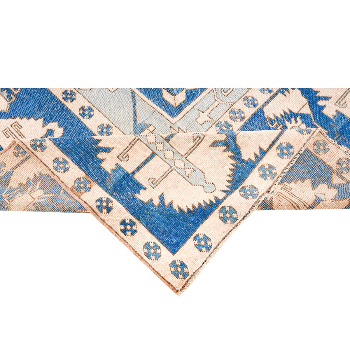 13x15 Blue and Ivory Turkish Tribal Rug