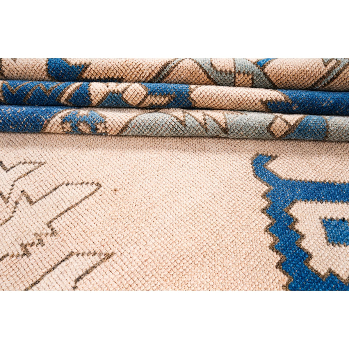 13x15 Blue and Ivory Turkish Tribal Rug