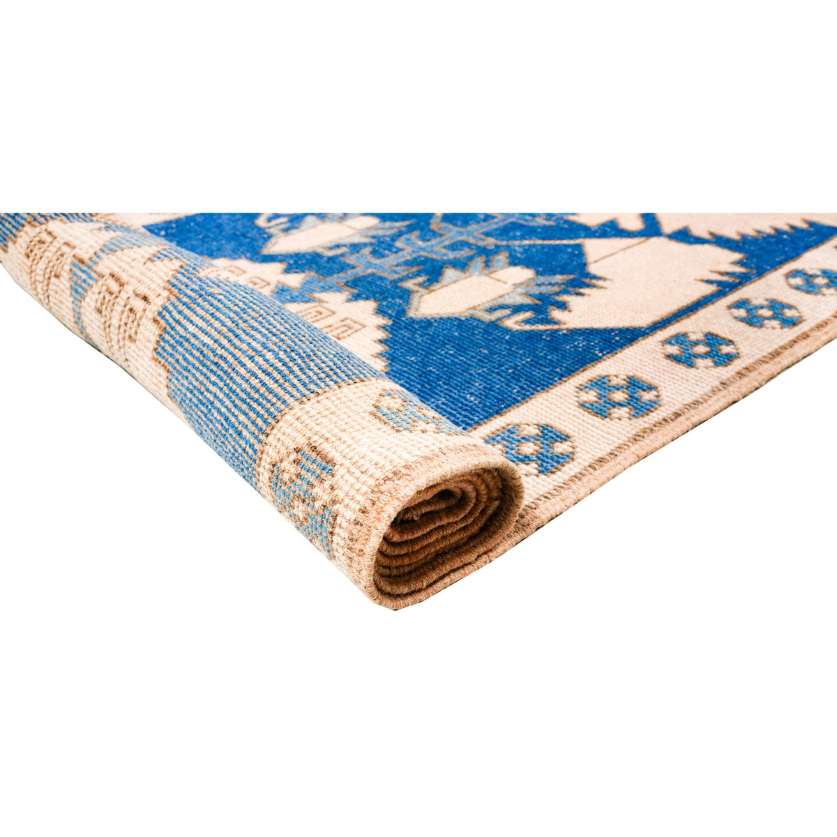 13x15 Blue and Ivory Turkish Tribal Rug