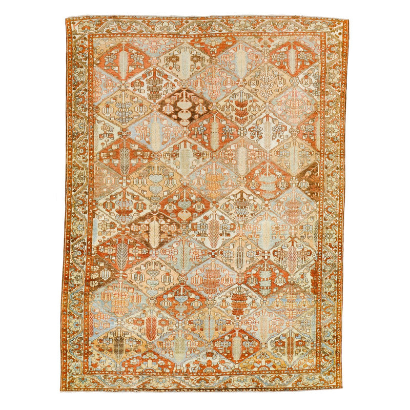 7x9 Rust and Ivory Persian Bahtiyari Distressed Area Rug