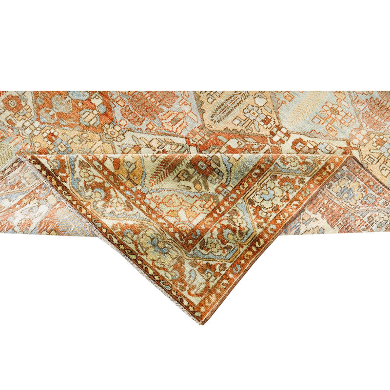 7x9 Rust and Ivory Persian Bahtiyari Distressed Area Rug