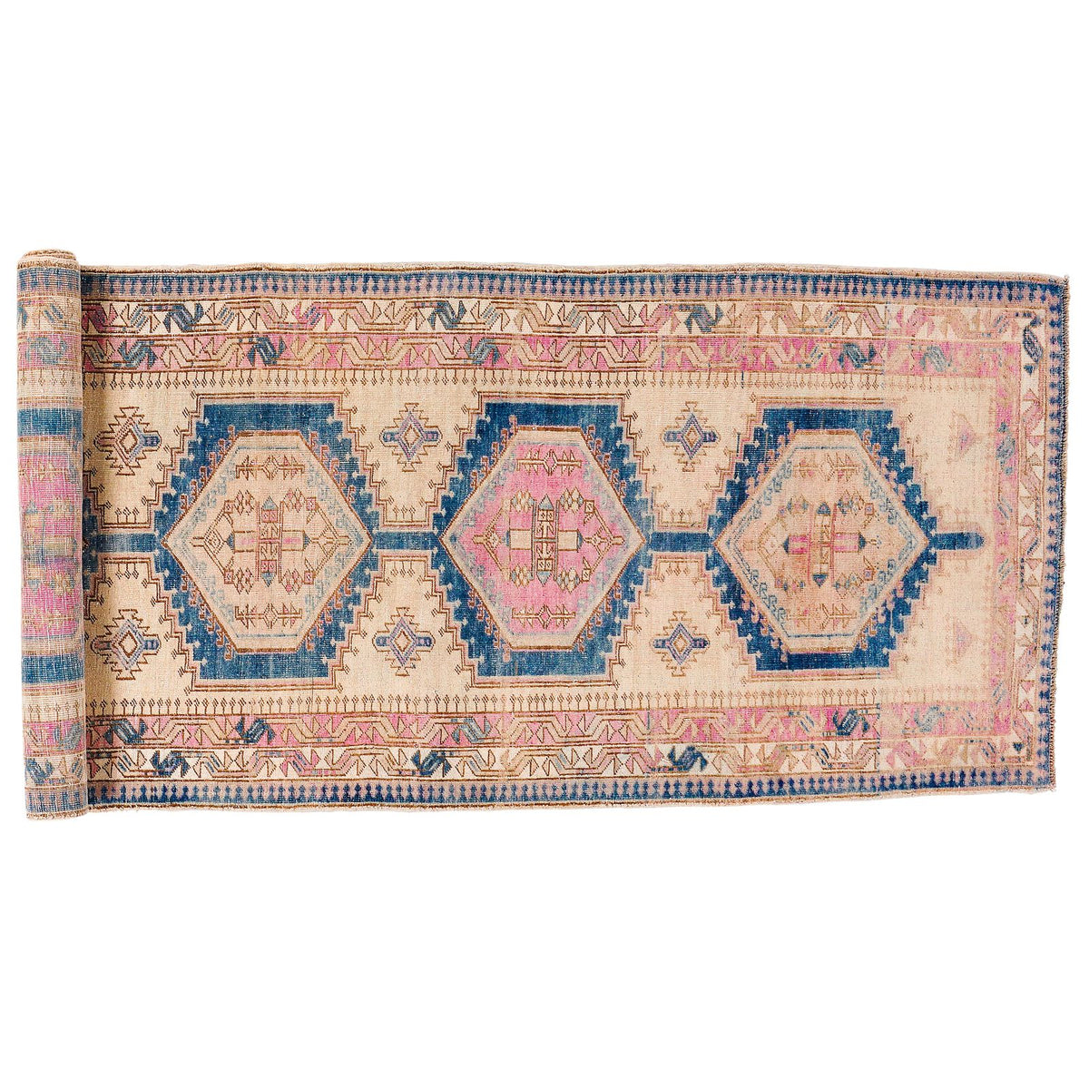 3x11 Navy and Pink Turkish Oushak Runner