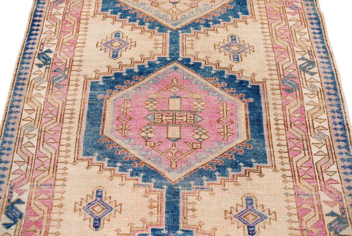 3x11 Navy and Pink Turkish Oushak Runner