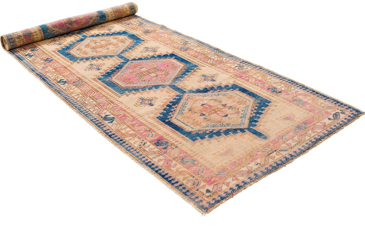 3x11 Navy and Pink Turkish Oushak Runner