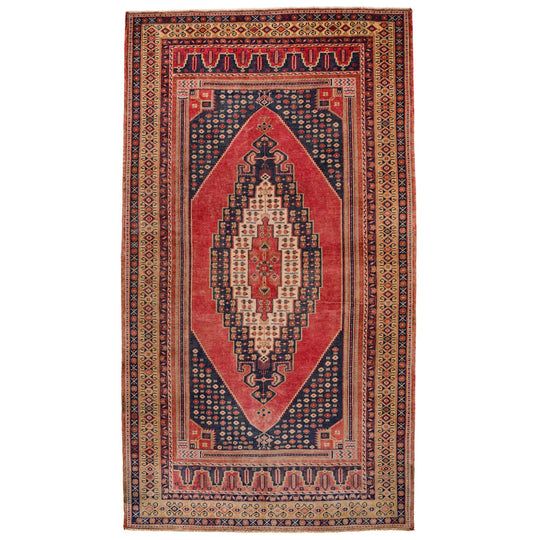 Vintage Handmade 5x9 Pink and Navy Anatolian Turkish Tribal Distressed Area Rug