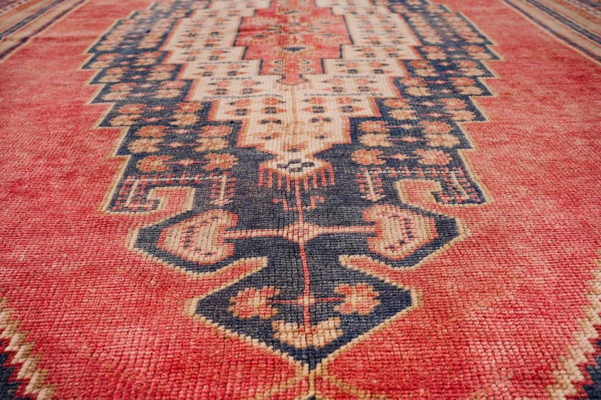 Vintage Handmade 5x9 Pink and Navy Anatolian Turkish Tribal Distressed Area Rug