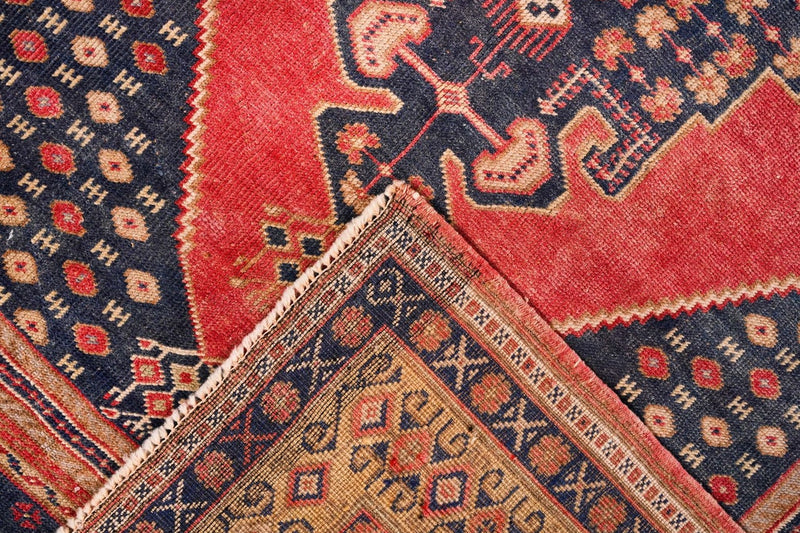 Vintage Handmade 5x9 Pink and Navy Anatolian Turkish Tribal Distressed Area Rug