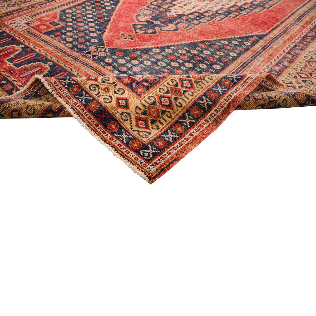 Vintage Handmade 5x9 Pink and Navy Anatolian Turkish Tribal Distressed Area Rug