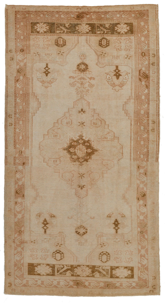 4x8 Beige and Brown Turkish Tribal Rug